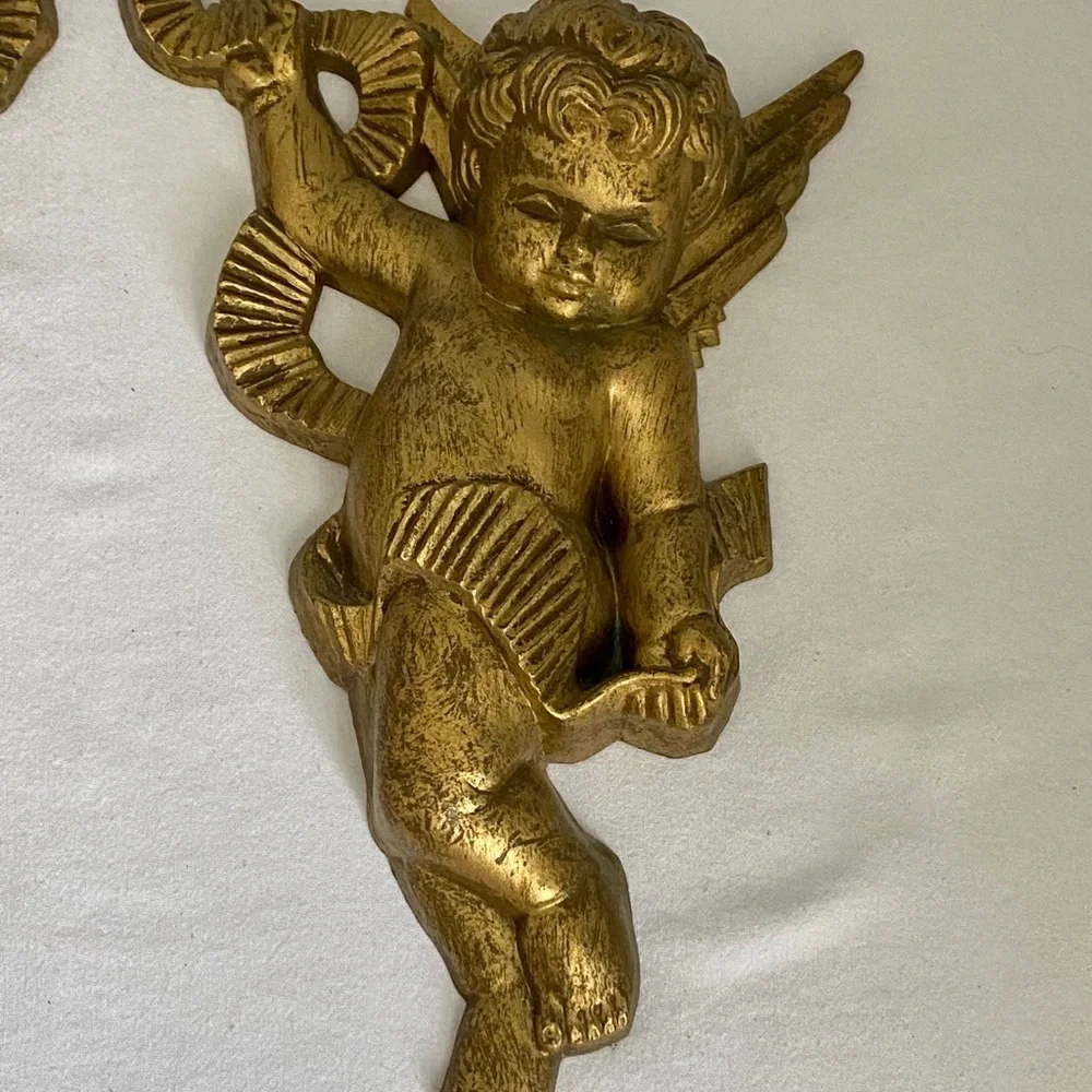 Vtg Gold Cherub Angel Wall‎ Hangings 1970’s